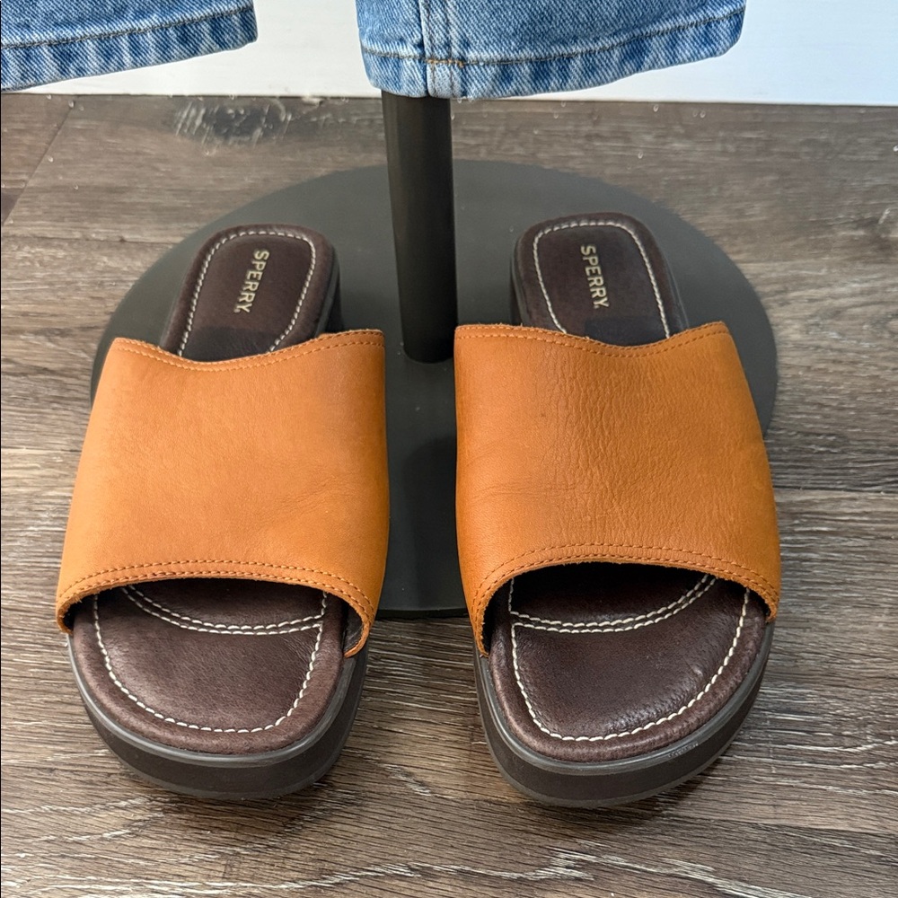 Sperry Brown Leather Slide Sandals